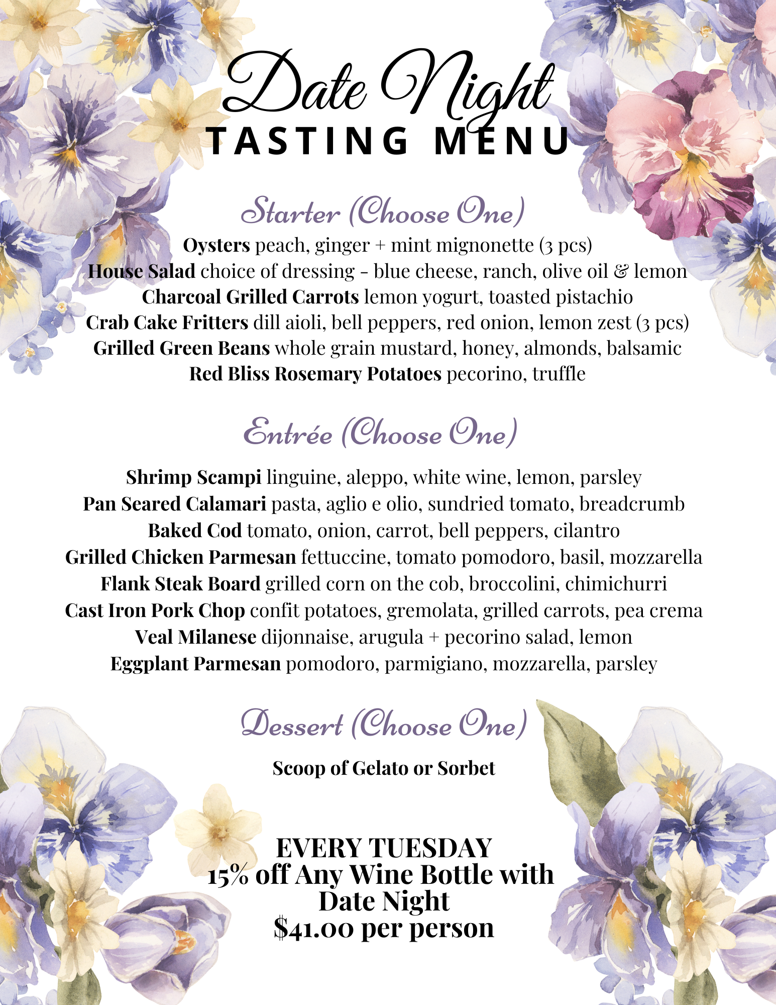 date night menu for the month of may